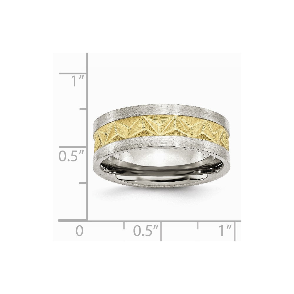 Stainless Steel Grooved Yellow IP-plated Mens 8mm Brushed Band