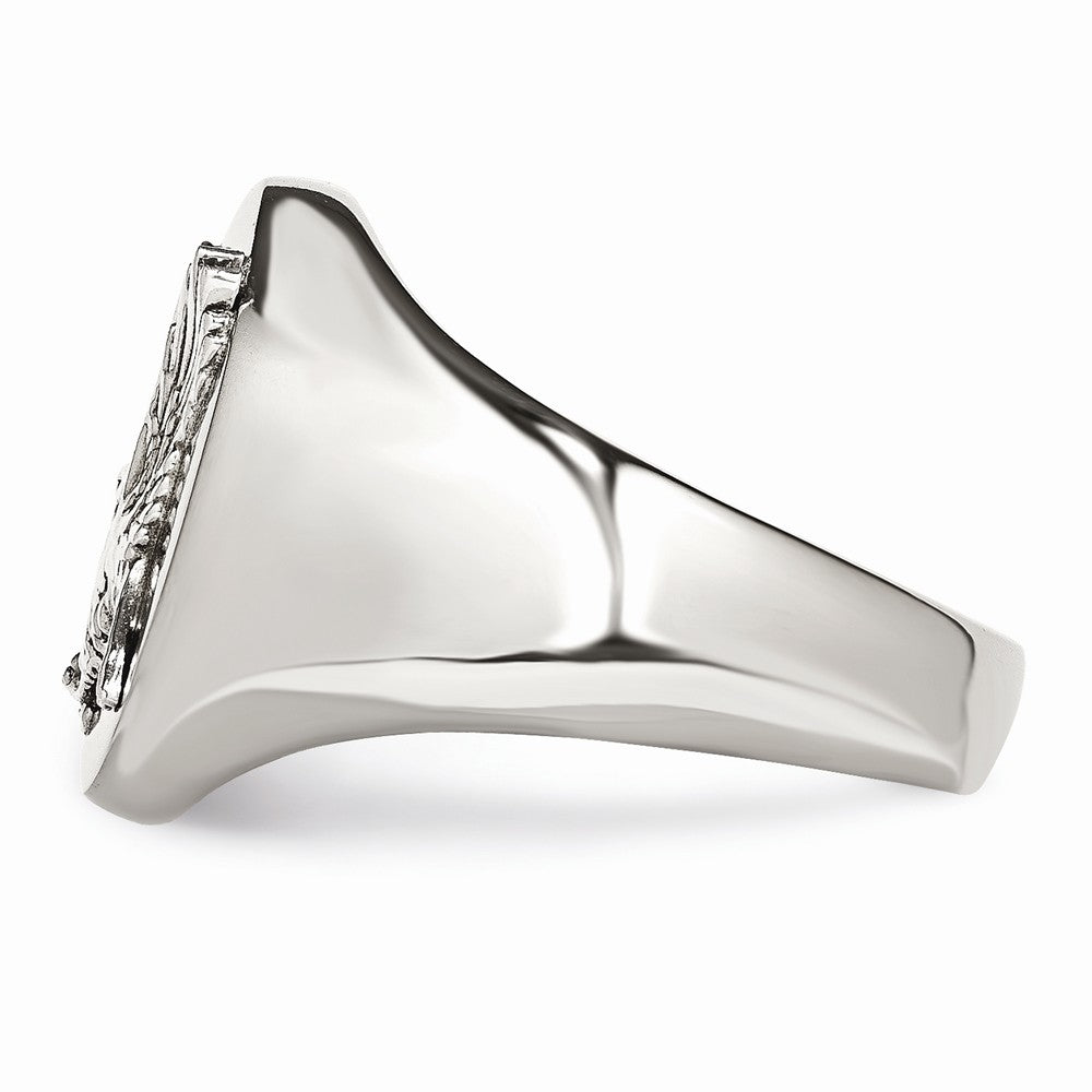 Stainless Steel Polished w/Sterling Silver Rhodium-plated Eagle Ring