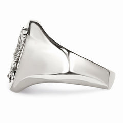 Stainless Steel Polished w/Sterling Silver Rhodium-plated Eagle Ring