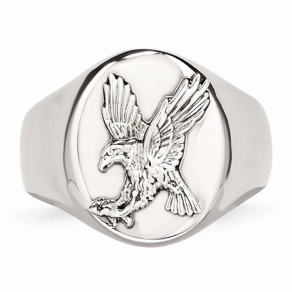 Stainless Steel Polished w/Sterling Silver Rhodium-plated Eagle Ring