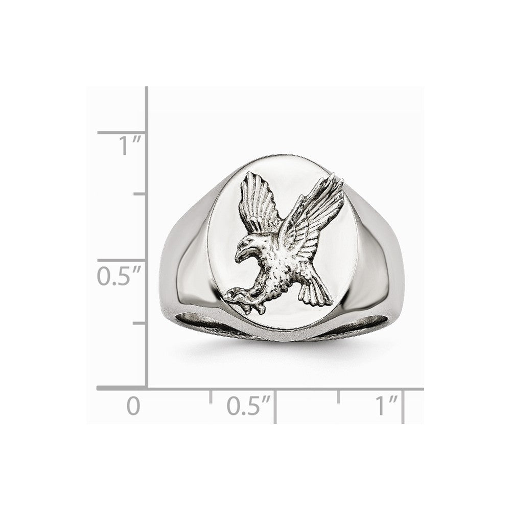 Stainless Steel Polished w/Sterling Silver Rhodium-plated Eagle Ring