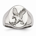 Stainless Steel Men's Eagle Ring with Polished Rhodium Elegance