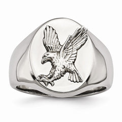 Stainless Steel Polished w/Sterling Silver Rhodium-plated Eagle Ring