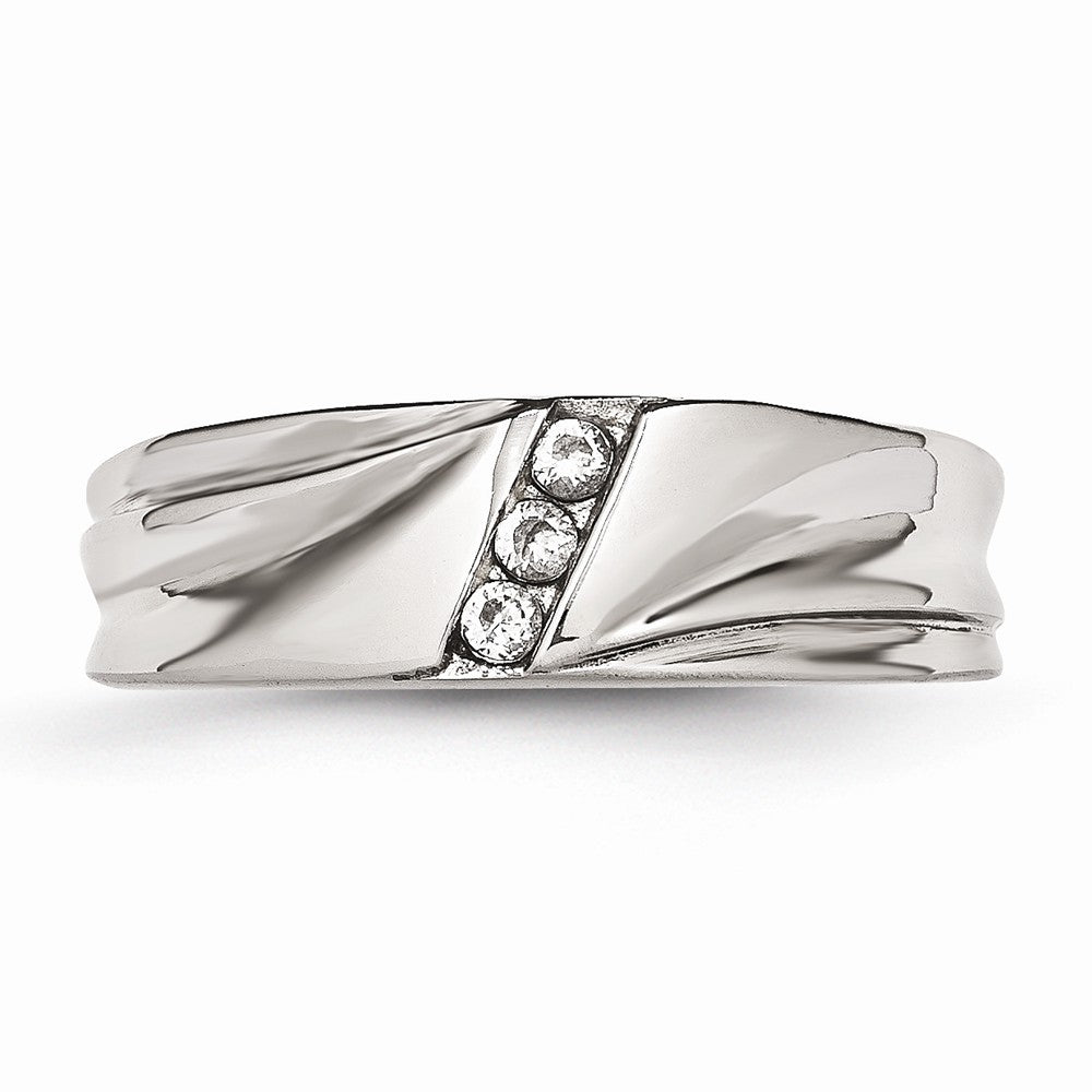 CZ Wedding Band in Stainless Steel, 6.75mm