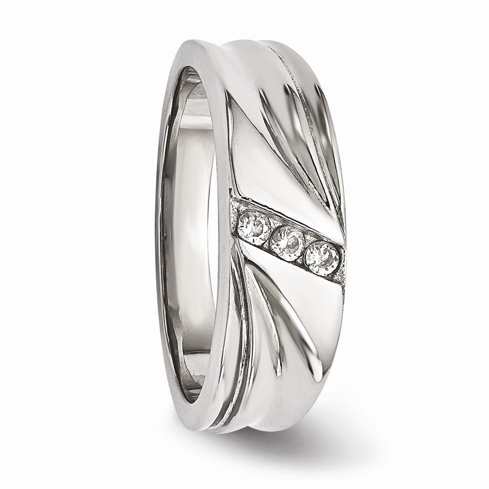 Sophia Jewelers Polished Stainless Steel Wedding Band with Synthetic CZ Elegance
