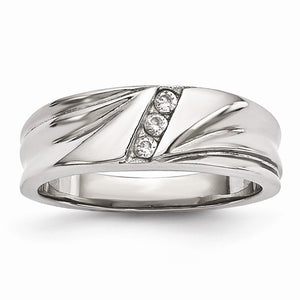 Cubic Zirconia Wedding Band in Stainless Steel, 6.75mm - Sophia Jewelers