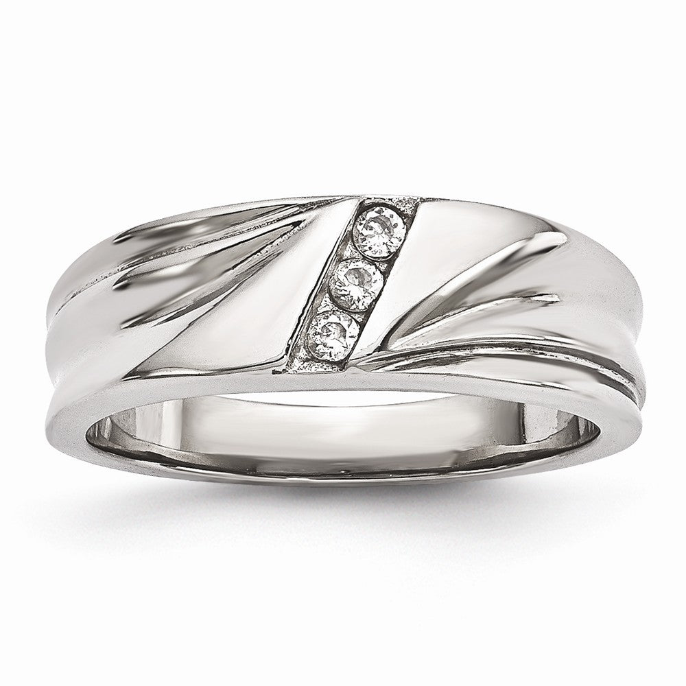 Sophia Jewelers Polished Stainless Steel Wedding Band with Synthetic CZ Elegance