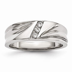 Sophia Jewelers Polished Stainless Steel Wedding Band with Synthetic CZ Elegance
