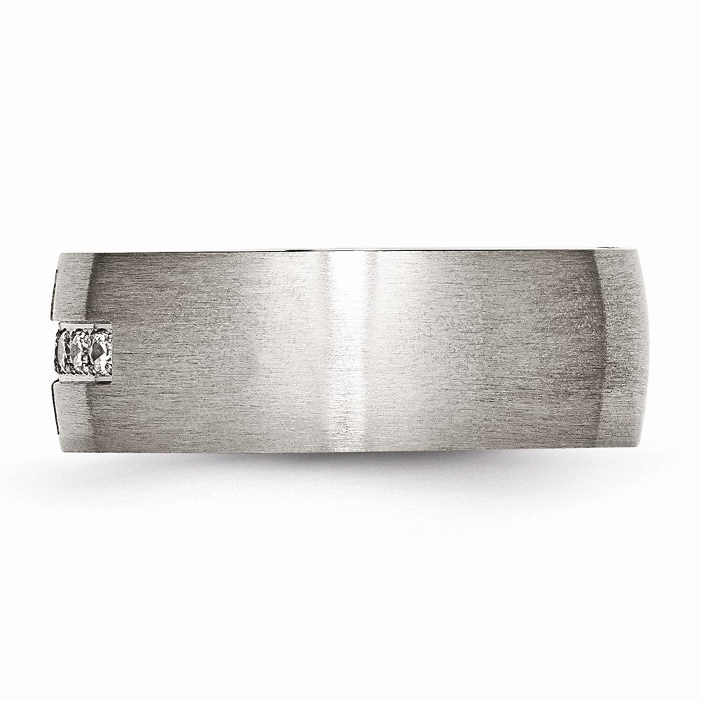 Cross CZ Band Ring in Stainless Steel, 7.75mm