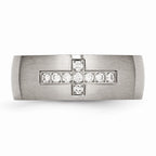 Cross CZ Band Ring in Stainless Steel, 7.75mm