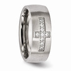 Cross CZ Band Ring in Stainless Steel, 7.75mm