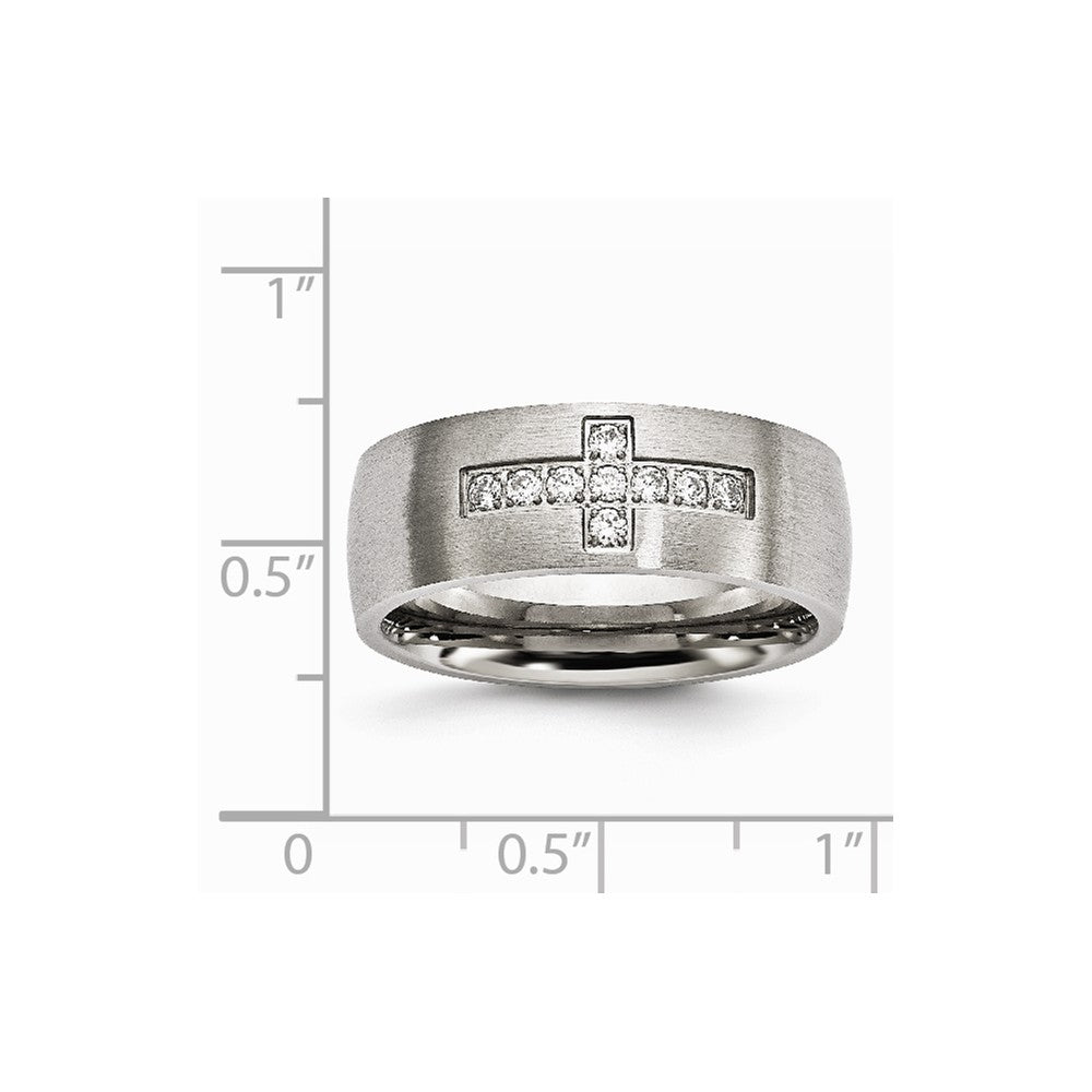 Stainless Steel Brushed CZ Cross Ring