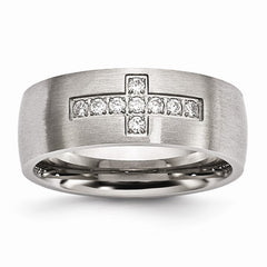 Stainless Steel Brushed CZ Cross Ring