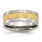 Grooved Wedding Band in Stainless Steel with Gold IP Plating, 8mm