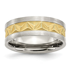 Sophia Jewelers Stainless Steel Engravable Men's Wedding Band with Yellow IP Finish