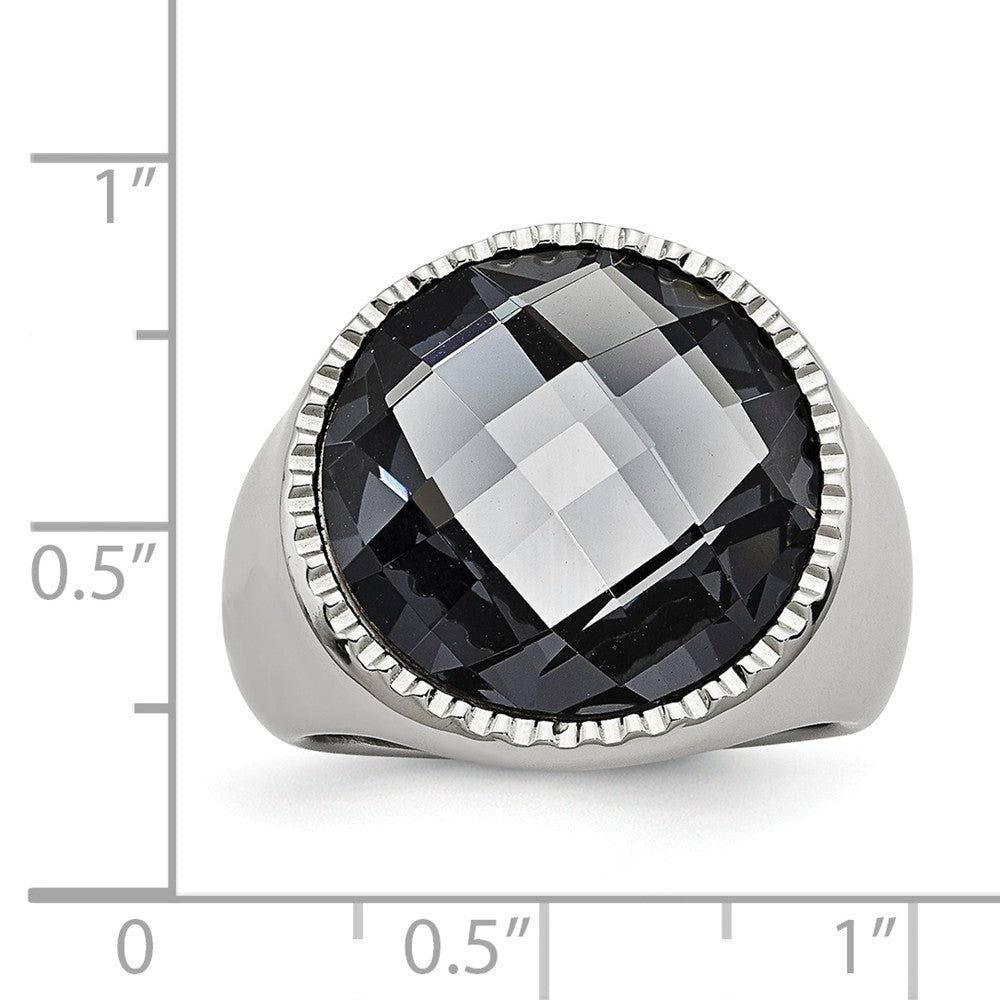 Stainless Steel Polished Grey Glass Ring