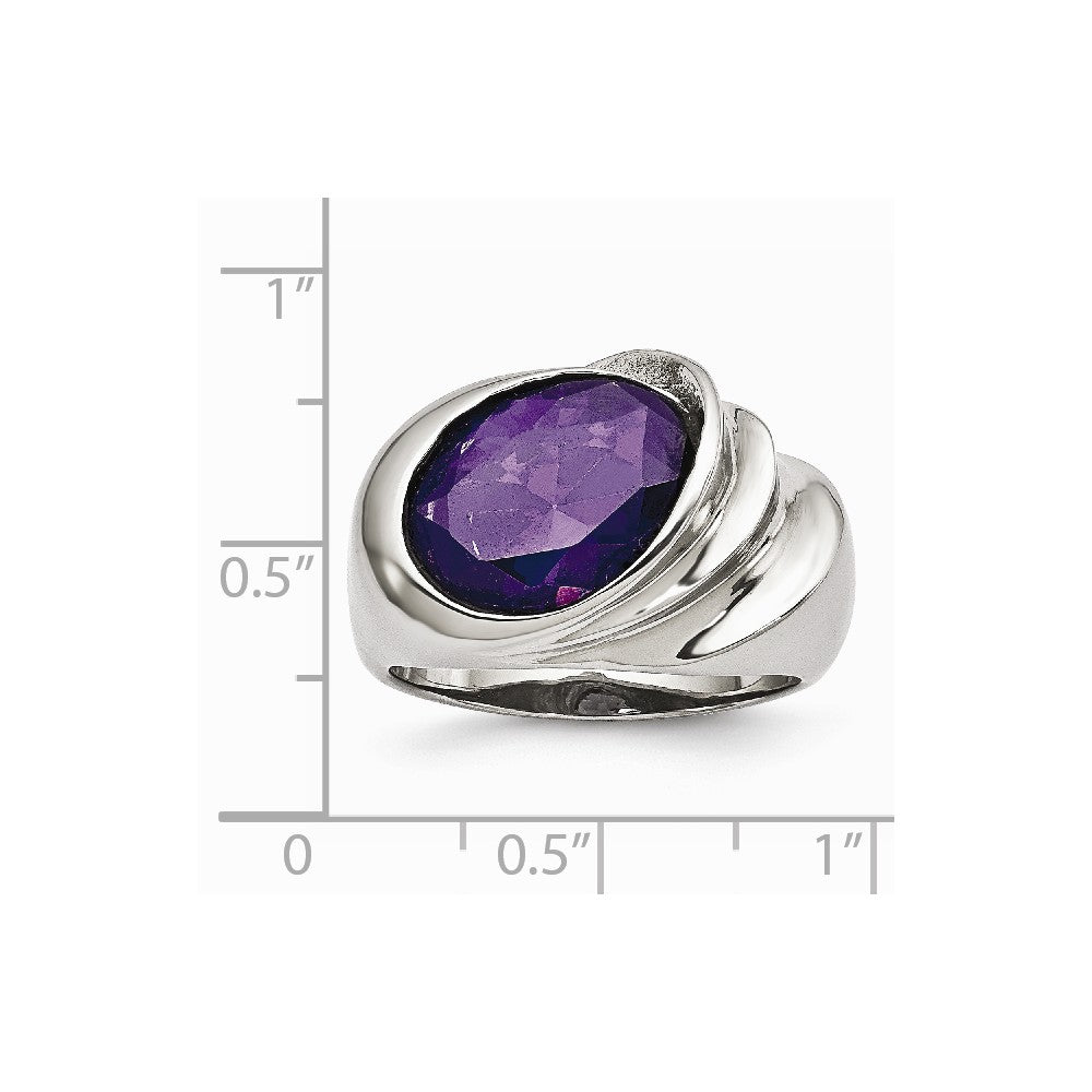 Stainless Steel Polished with Purple CZ Ring