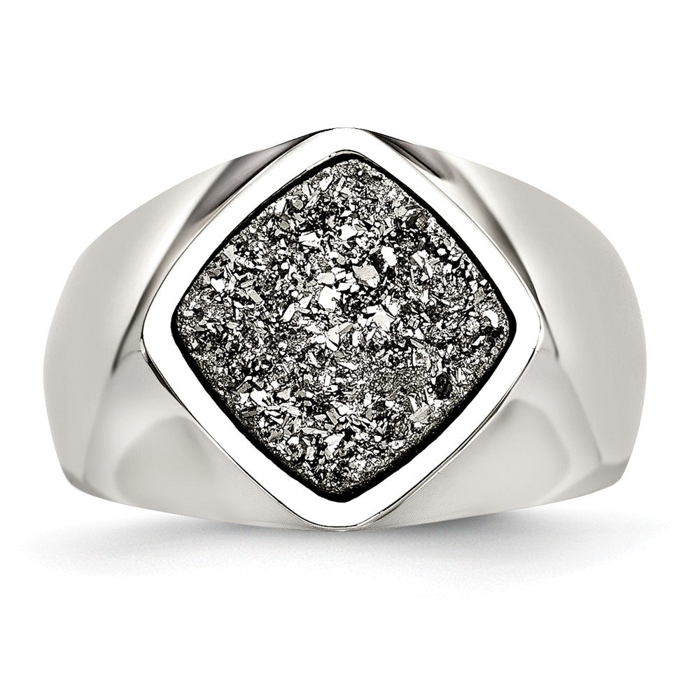Silver Druzy Ring in Stainless Steel