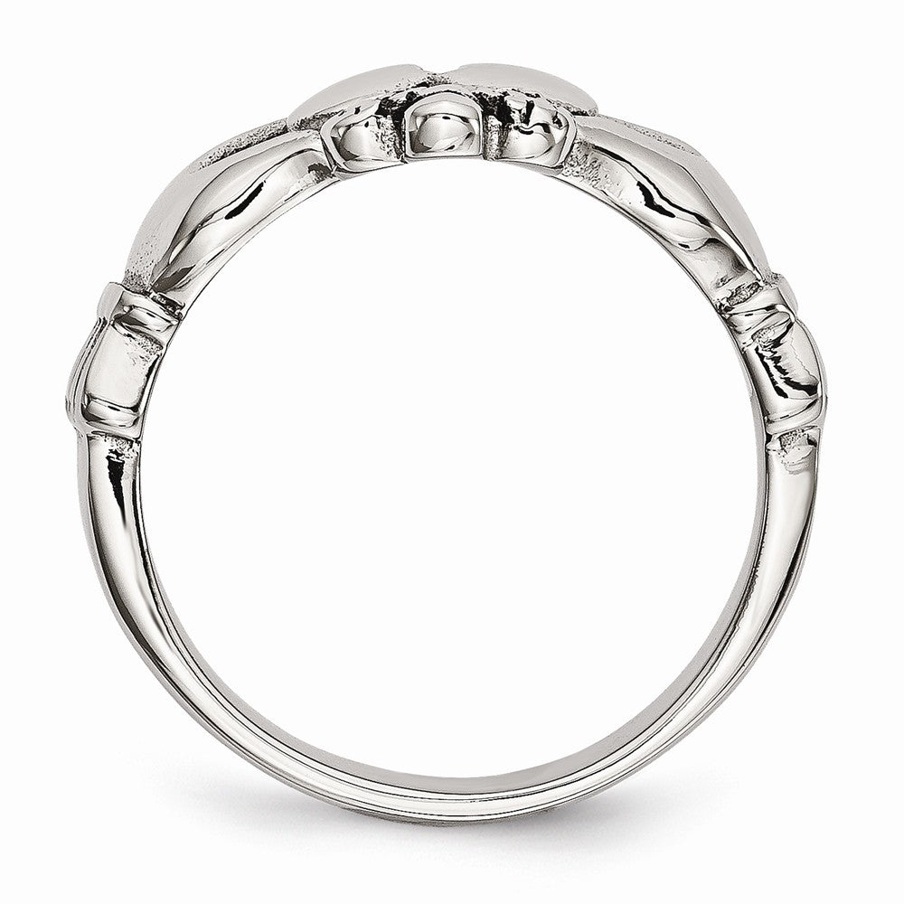 Stainless Steel Claddagh Ring with Cross Polished Antiqued Finish