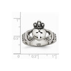 Stainless Steel Polished Antiqued Claddagh with Cross Ring