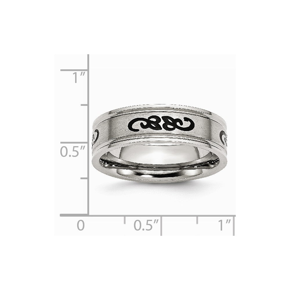 Stainless Steel Black Rubber 7mm Ridged Edge Brushed Band