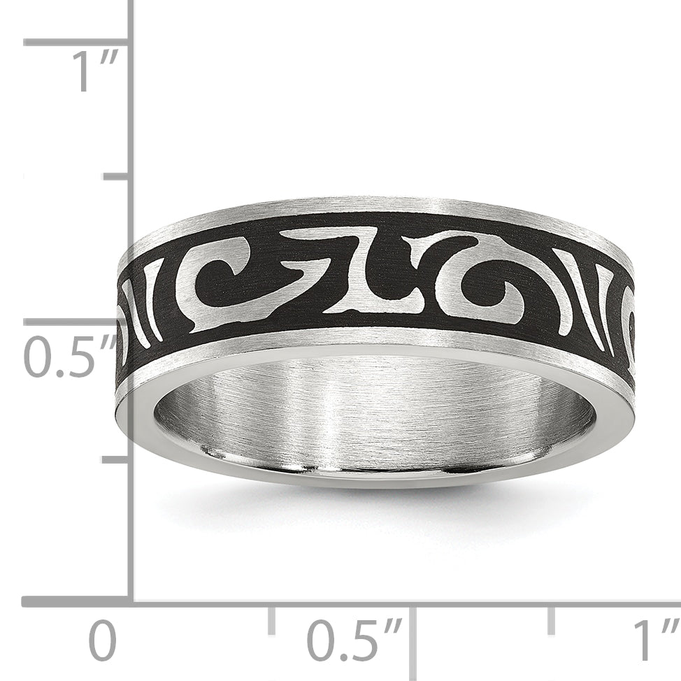 Stainless Steel Brushed Enameled Swirl Design 7mm Band