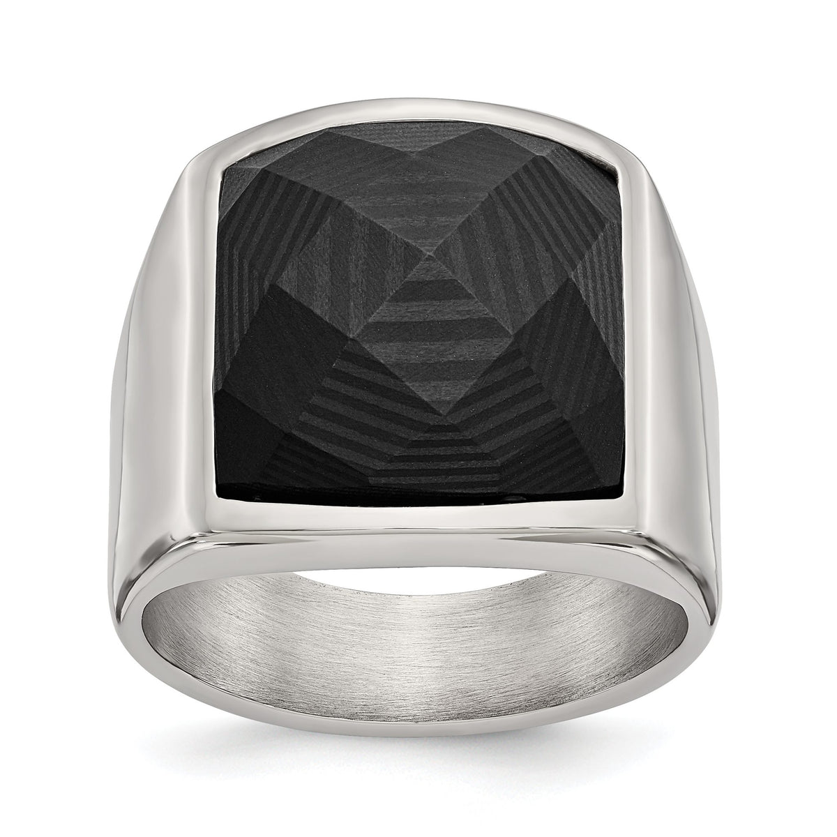 Chisel Men's Carbon Fiber Inlay Band in Stainless Steel, 6-18mm, Tapered, Size 9–12 - Sophia Jewelers Main image