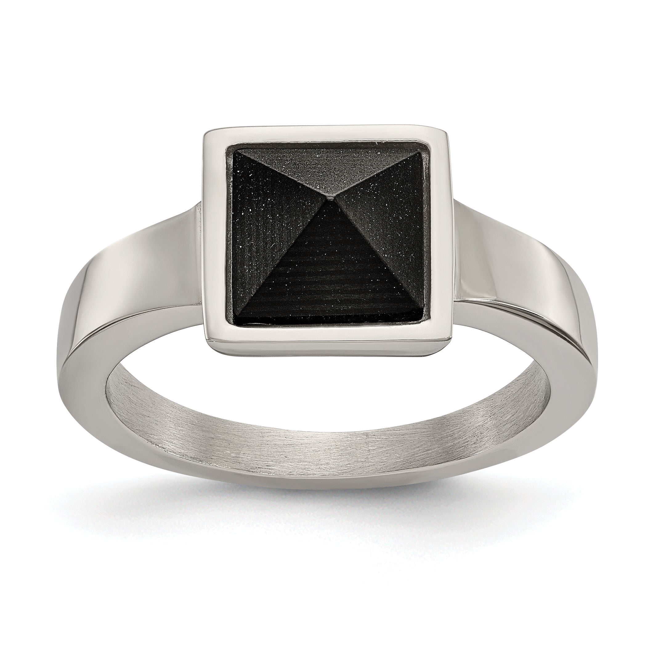 Stainless Steel Polished with Solid Black Carbon Fiber Geometric Ring Main image