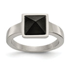 Stainless Steel Polished with Solid Black Carbon Fiber Geometric Ring