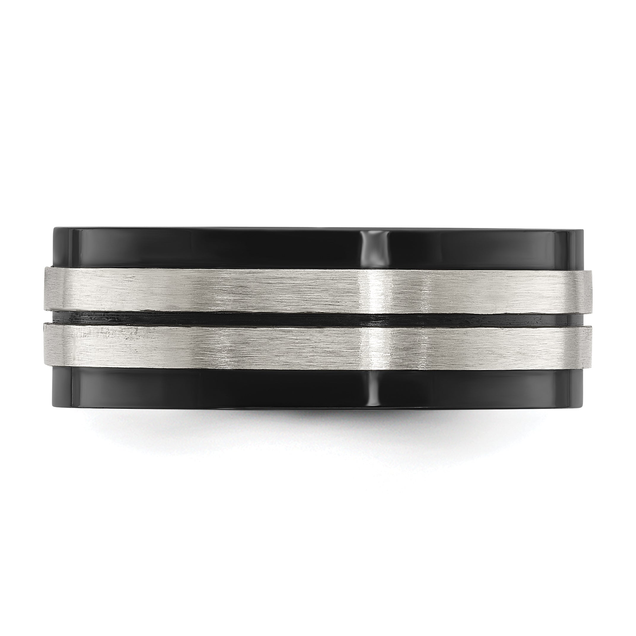 Stainless Steel Brushed and Polished Black IP-plated 8mm Band