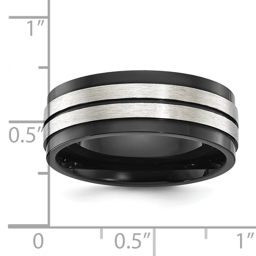 Stainless Steel Brushed and Polished Black IP-plated 8mm Band