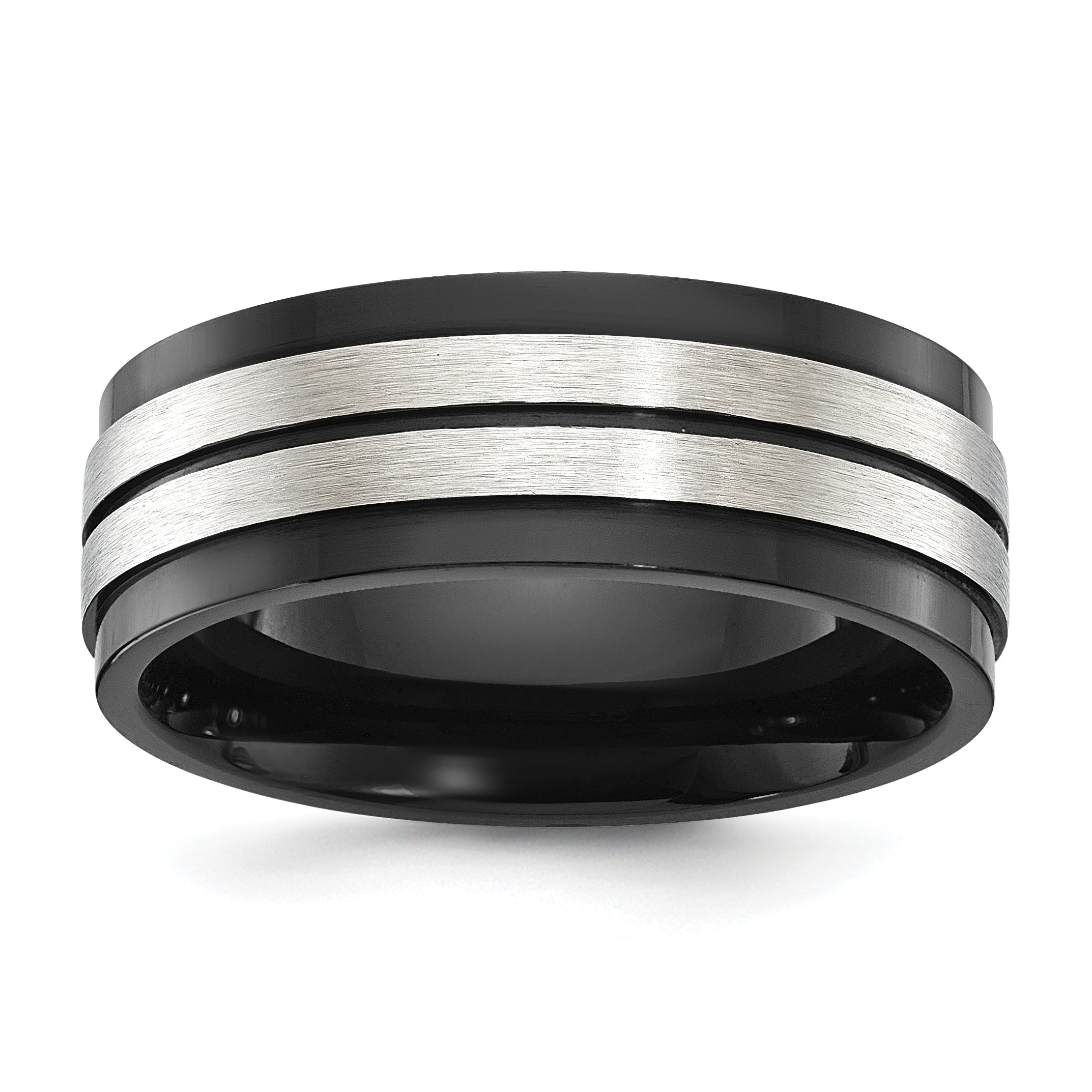 Stainless Steel Brushed and Polished Black IP-plated 8mm Band Main image