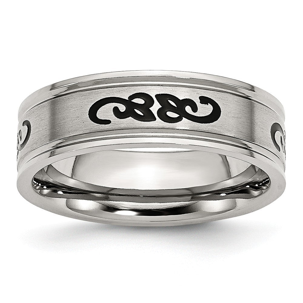 Sophia Jewelers Stainless Steel Engravable Ridged Edge Wedding Band Main image