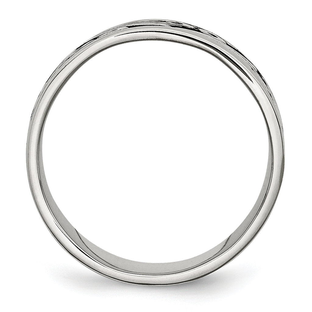 Antiqued Ridged-Edge Wedding Band in Stainless Steel, 8mm