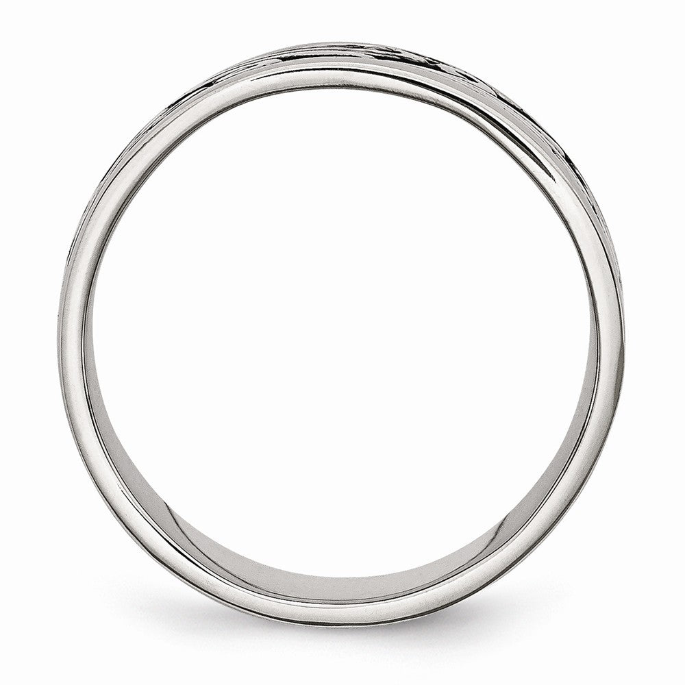 Stainless Steel 8mm Ridged Edge Engravable Wedding Band Antiqued Elegance Secondary image