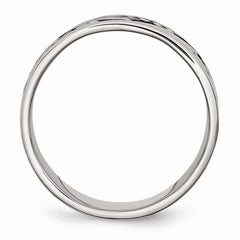 Stainless Steel 8mm Ridged Edge Engravable Wedding Band Antiqued Elegance - 7 - 7