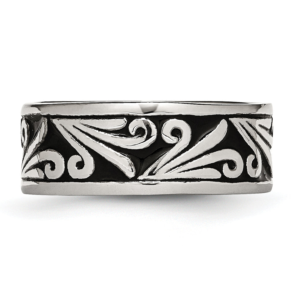 Antiqued Ridged-Edge Wedding Band in Stainless Steel, 8mm