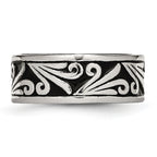 Antiqued Ridged-Edge Wedding Band in Stainless Steel, 8mm