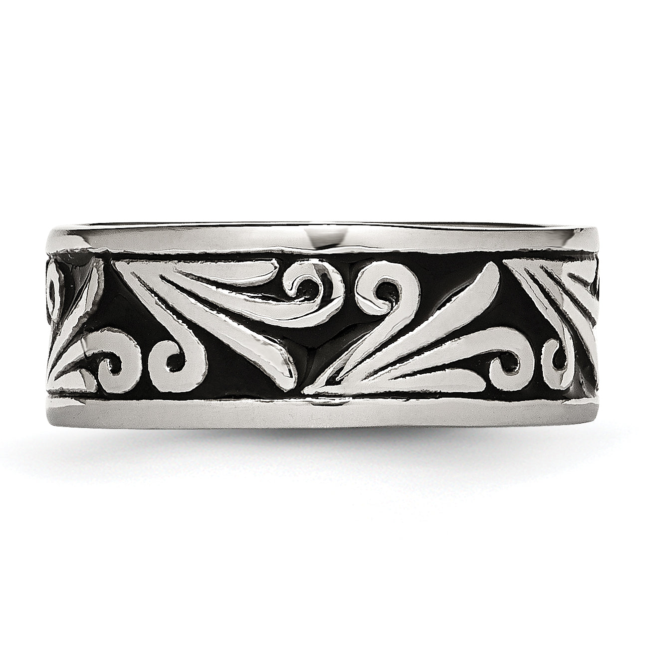 Antiqued Ridged-Edge Wedding Band in Stainless Steel, 8mm