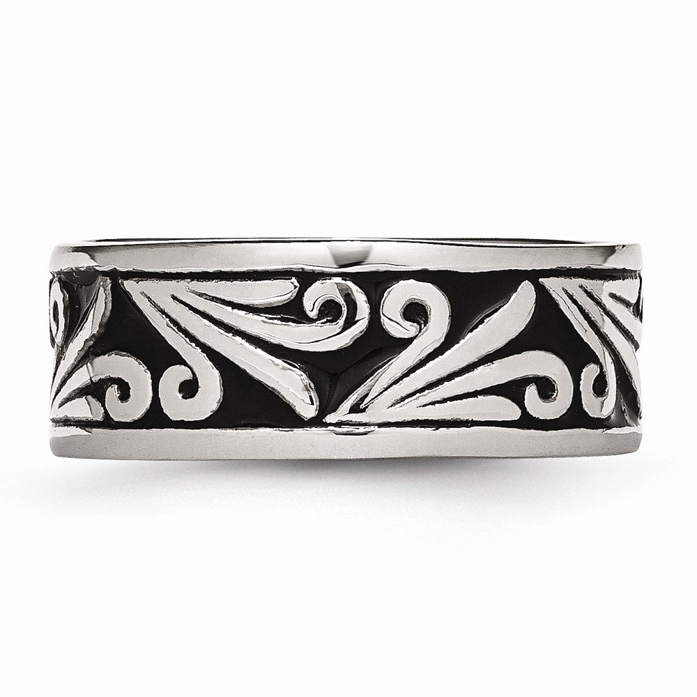 Stainless Steel 8mm Ridged Edge Engravable Wedding Band Antiqued Elegance - 7 - 7