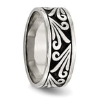 Antiqued Ridged-Edge Wedding Band in Stainless Steel, 8mm