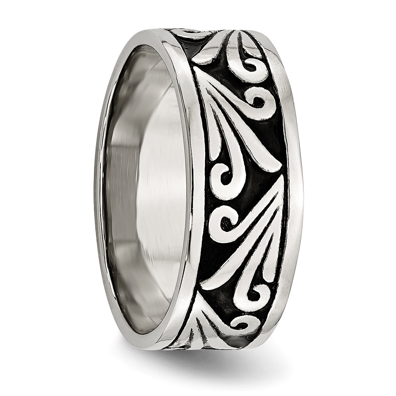 Antiqued Ridged-Edge Wedding Band in Stainless Steel, 8mm