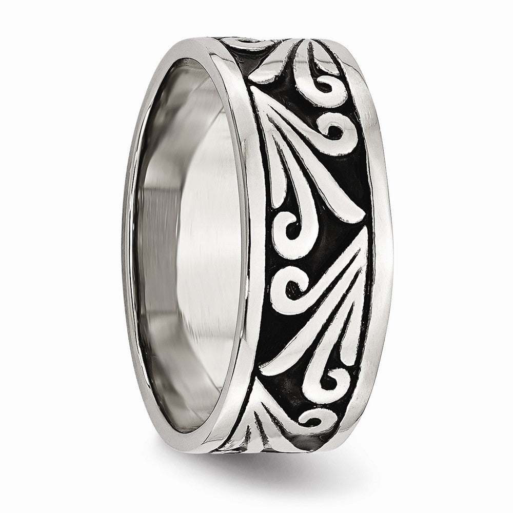 Stainless Steel 8mm Ridged Edge Engravable Wedding Band Antiqued Elegance - 7 - 7