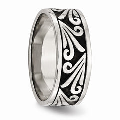 Stainless Steel 8mm Ridged Edge Engravable Wedding Band Antiqued Elegance - 7 - 7