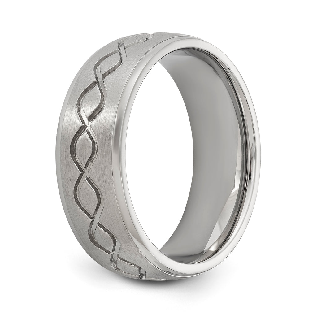 Antiqued Ridged-Edge Wedding Band in Stainless Steel, 8mm