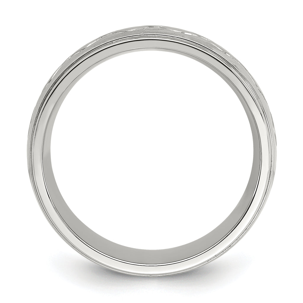 Scroll Design Ridged Edge Wedding Band in Stainless Steel, 8mm