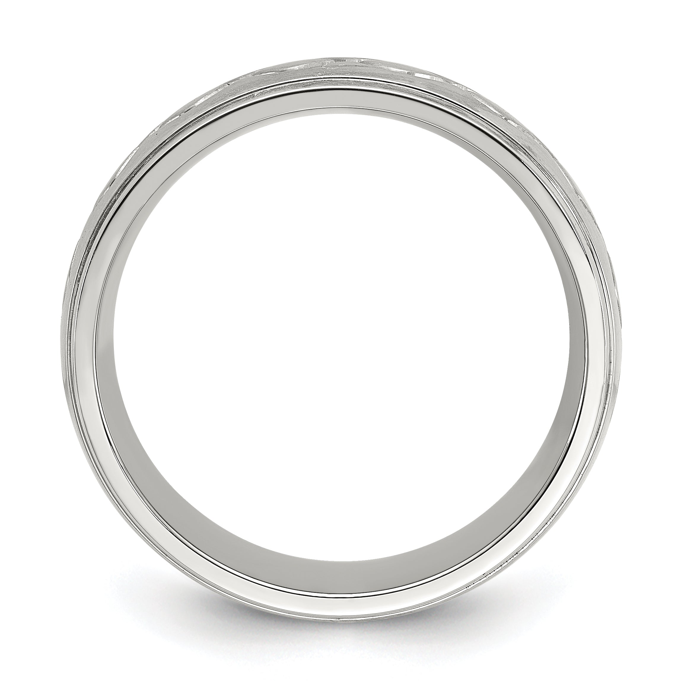 Scroll Design Ridged Edge Wedding Band in Stainless Steel, 8mm