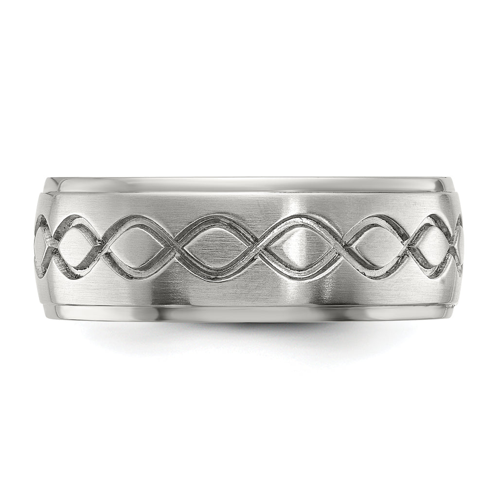 Scroll Design Ridged Edge Wedding Band in Stainless Steel, 8mm
