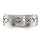 Scroll Design Ridged Edge Wedding Band in Stainless Steel, 8mm