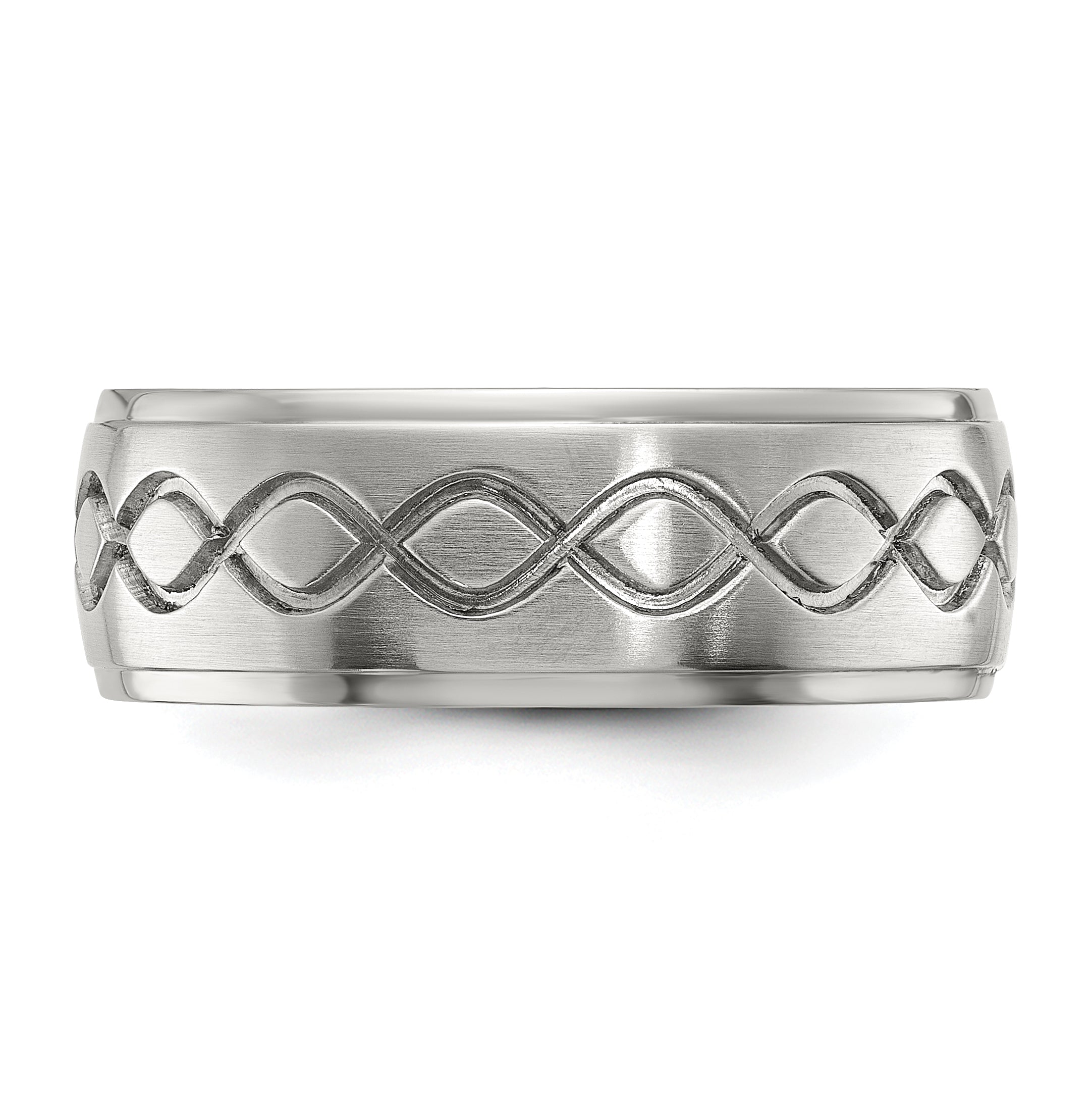 Scroll Design Ridged Edge Wedding Band in Stainless Steel, 8mm